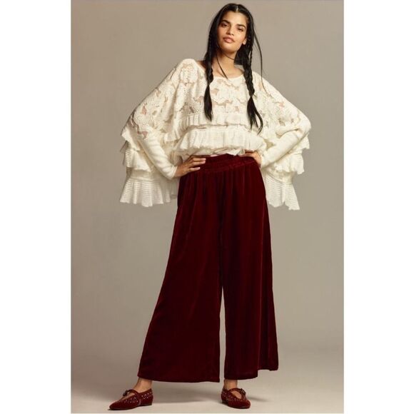 Anthropologie Pants - Anthropologie The Somerset Wide Leg Pants Velvet Edition in Brown M NWT